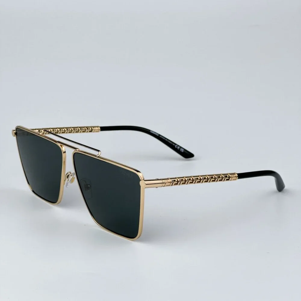 Versace VE2266 100287 BRAND NEW Sunglasses Gold Dark Grey Pilot Unisex